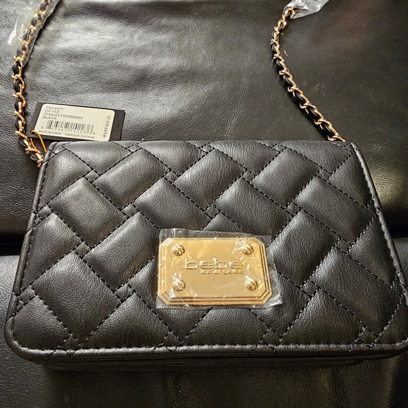 Bebe Stanley Black Crossbody NWT Quilted Vegan leather gold chain strap - Picture 15 of 16